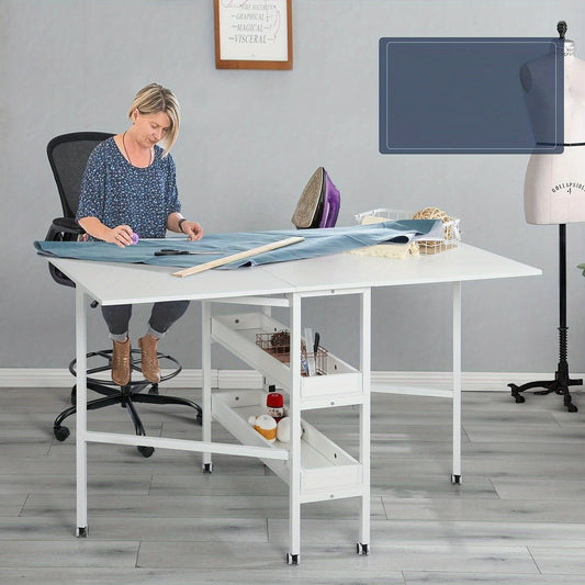 Erinnyees Folding Cutting Table With Storage Shelves