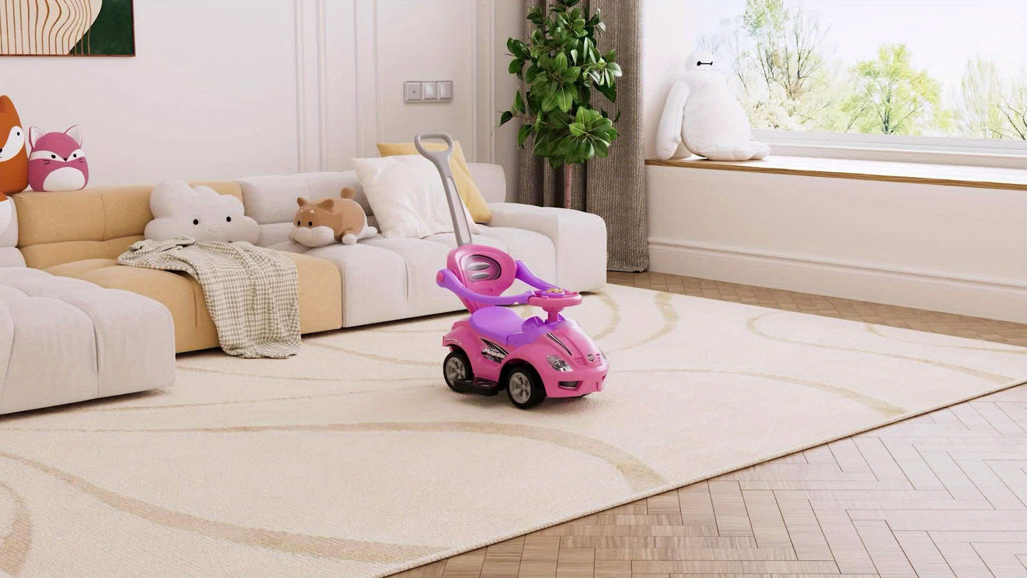 Pink 3-in-1 Push Ride Walker Car for Toddlers with Music