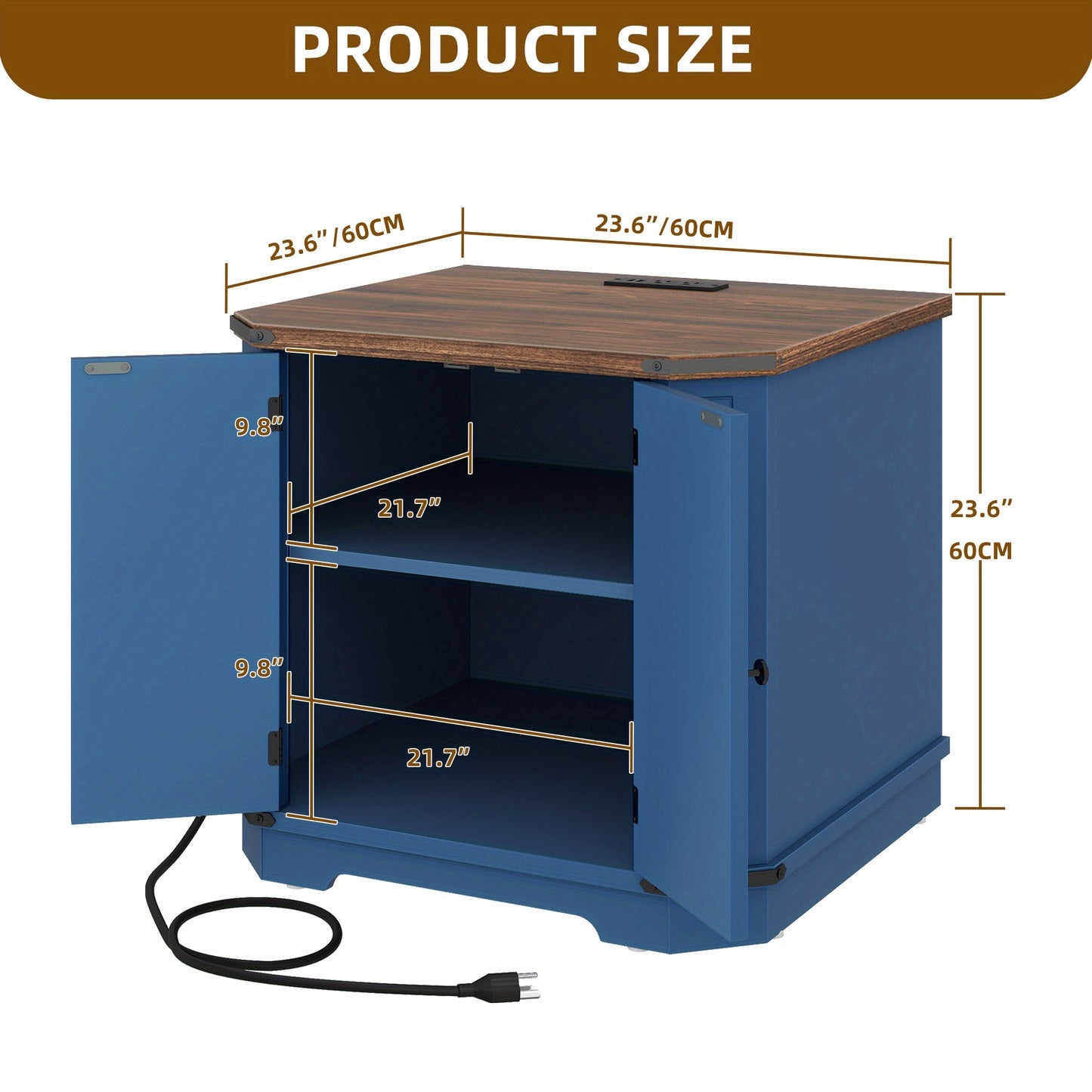 YINTATECH 23.6-Inch Modern Blue Craft Cabinet With Outlets