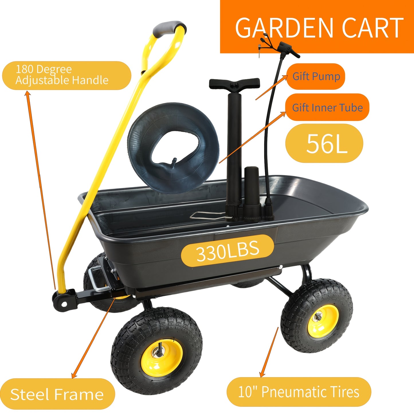 Heavy Duty Folding Wagon Cart 330 Lbs 180 Degree Swivel