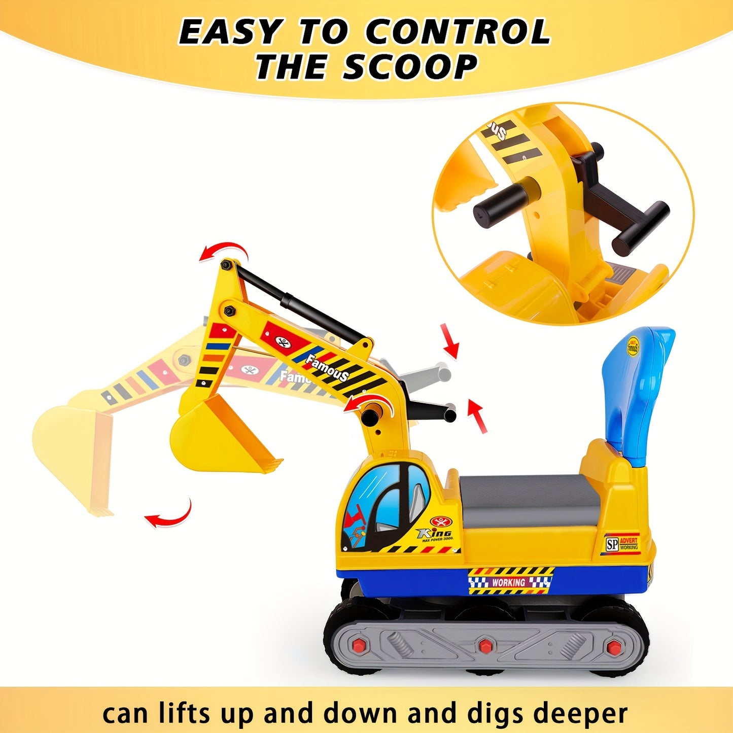 Push Powered Excavator Toy Car With Bumper Green Yellow