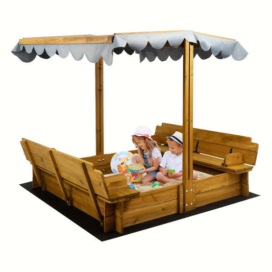 Petscosset Wooden Sandbox With Lid Canopy And Benches