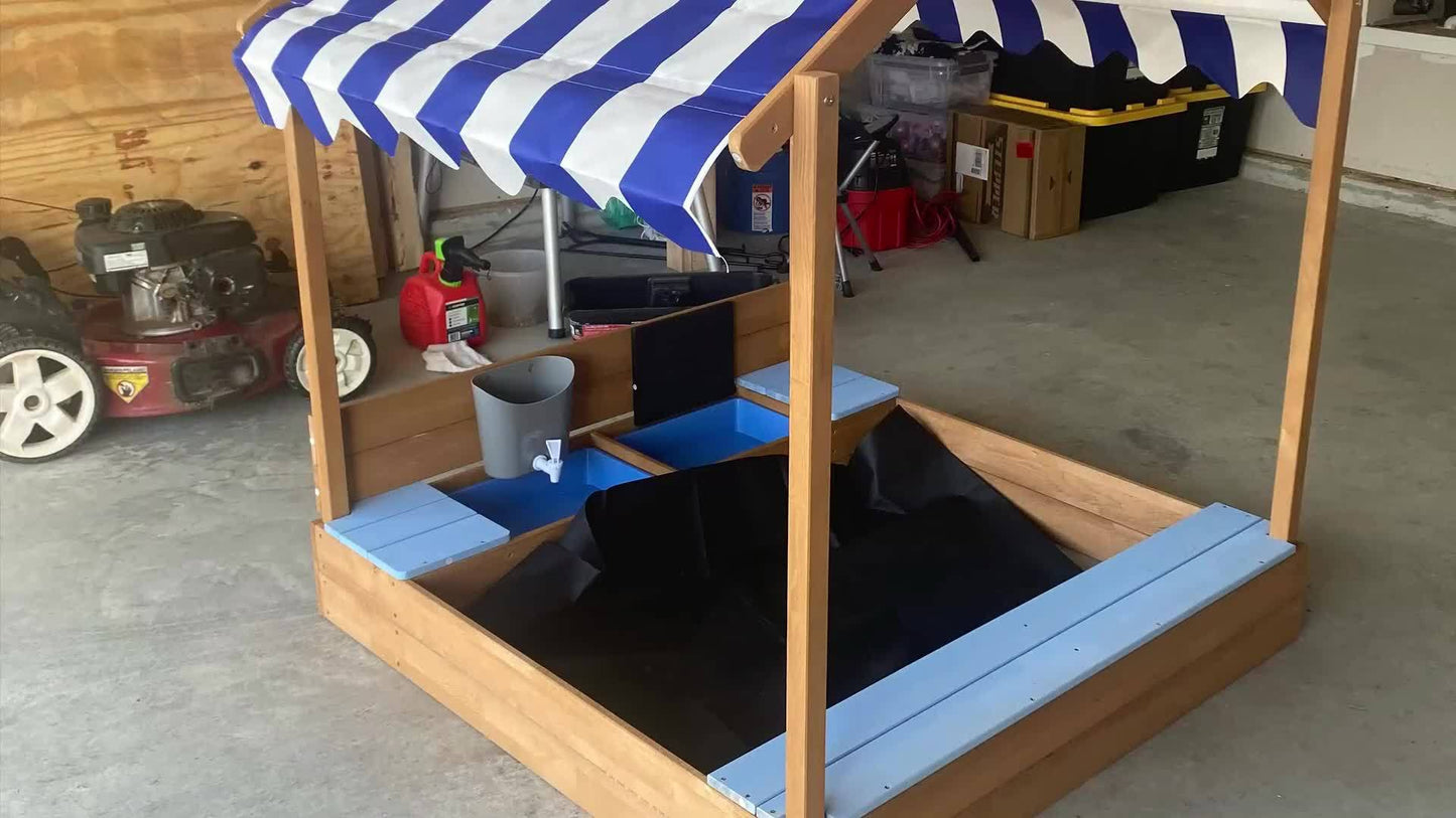 49 Inch Sandbox With Canopy And Playhouse Outdoor Kit