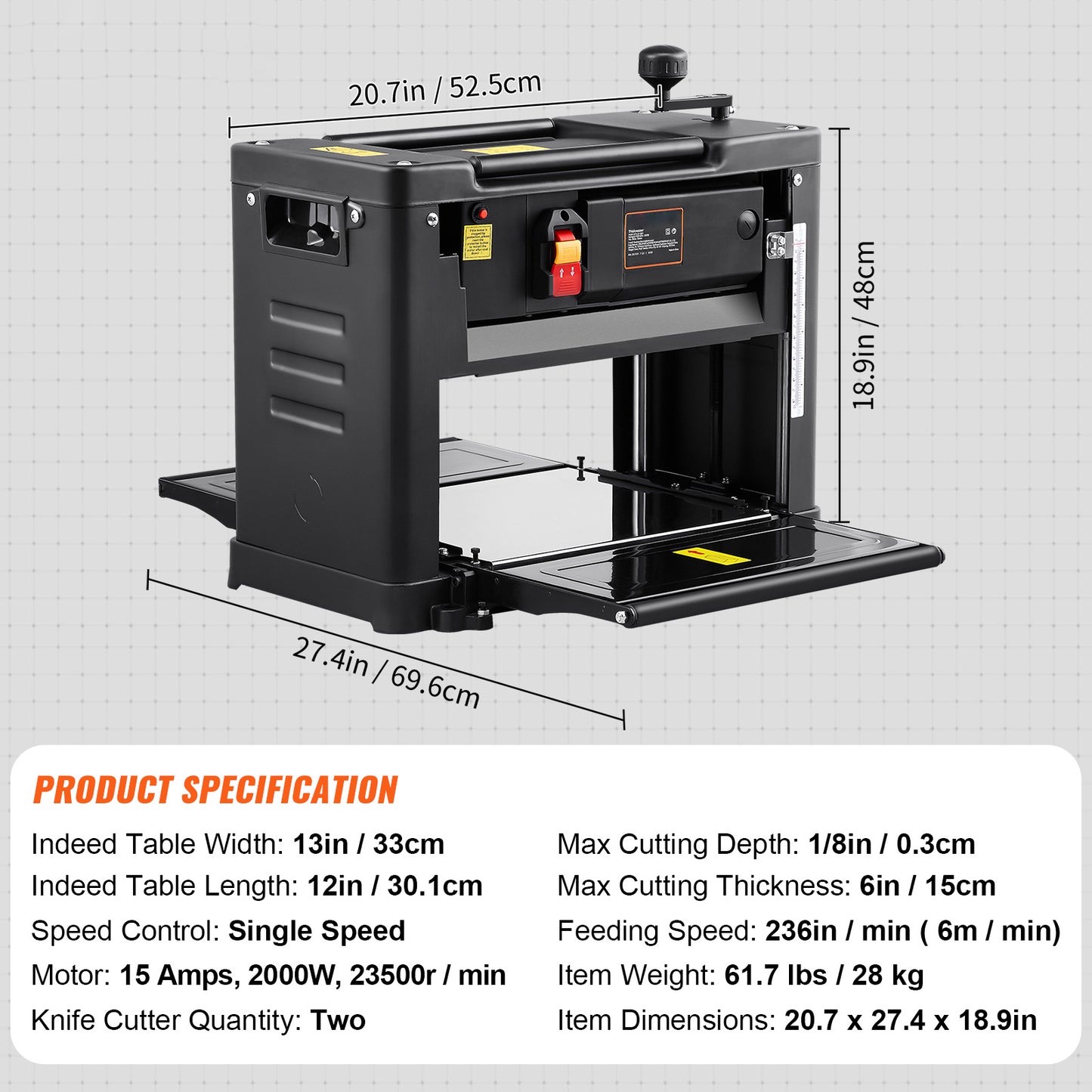 VEVOR Thickness Planer 13In Benchtop Planer With 1800W Motor