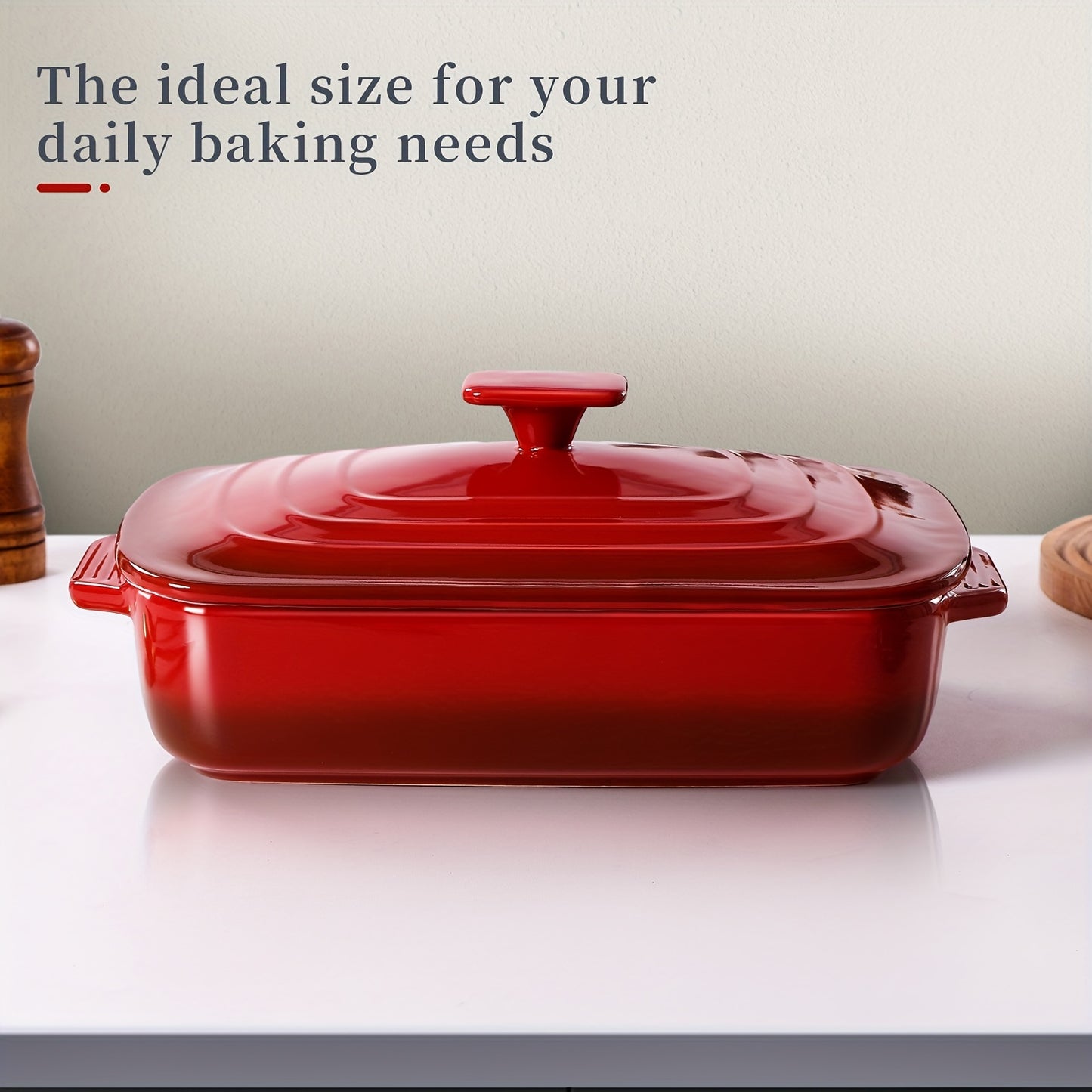 Red 4 Quart Rectangular Ceramic Casserole Dish Lid 9x13