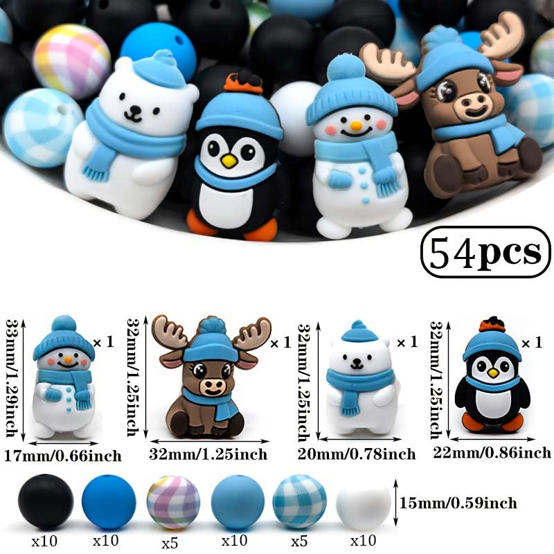 Winter Beads Set Cute Penguins Snowmen Reindeer 6 8 10mm