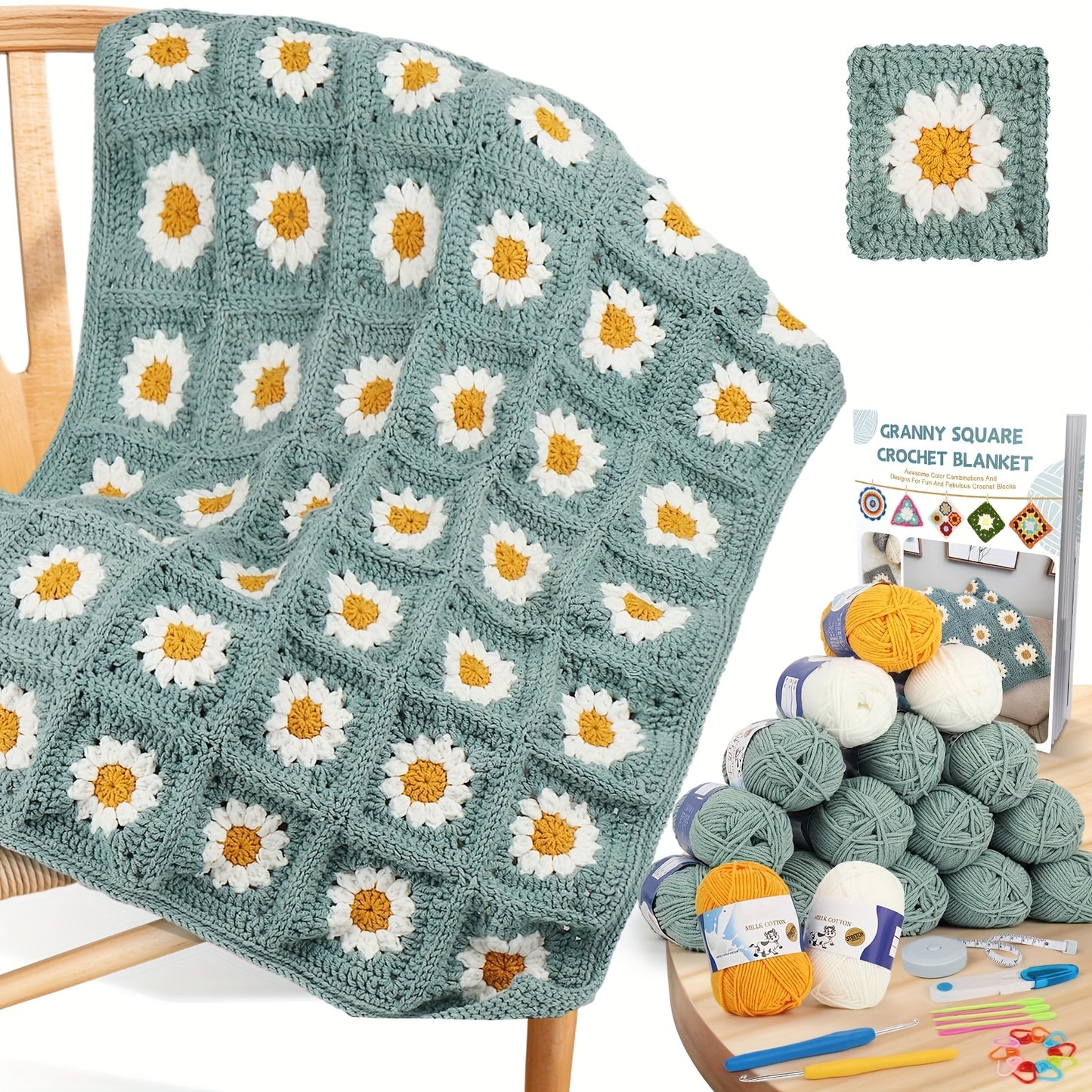 Beginner Crochet Blanket Kit With Granny Squares And Yarns