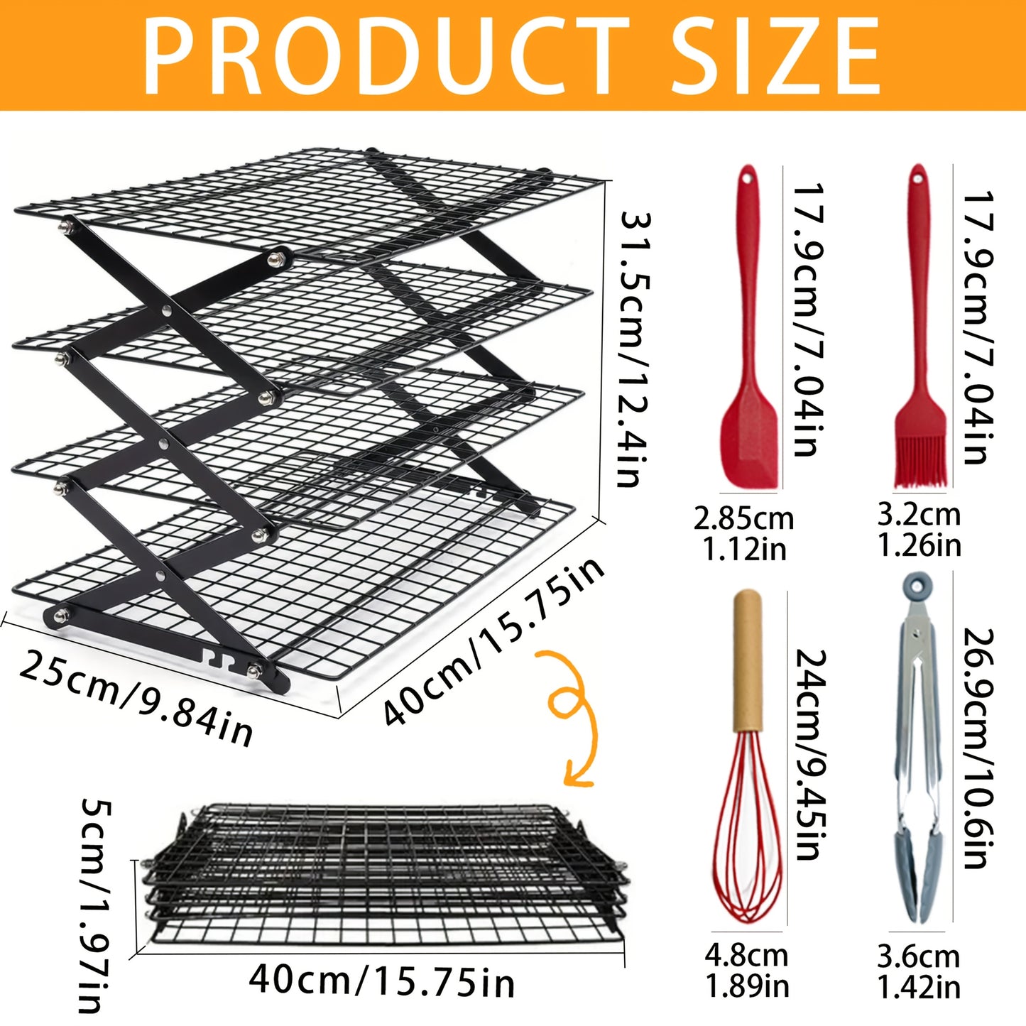 Foldable Four Layer Cooling Rack Set With Silicone Spatula