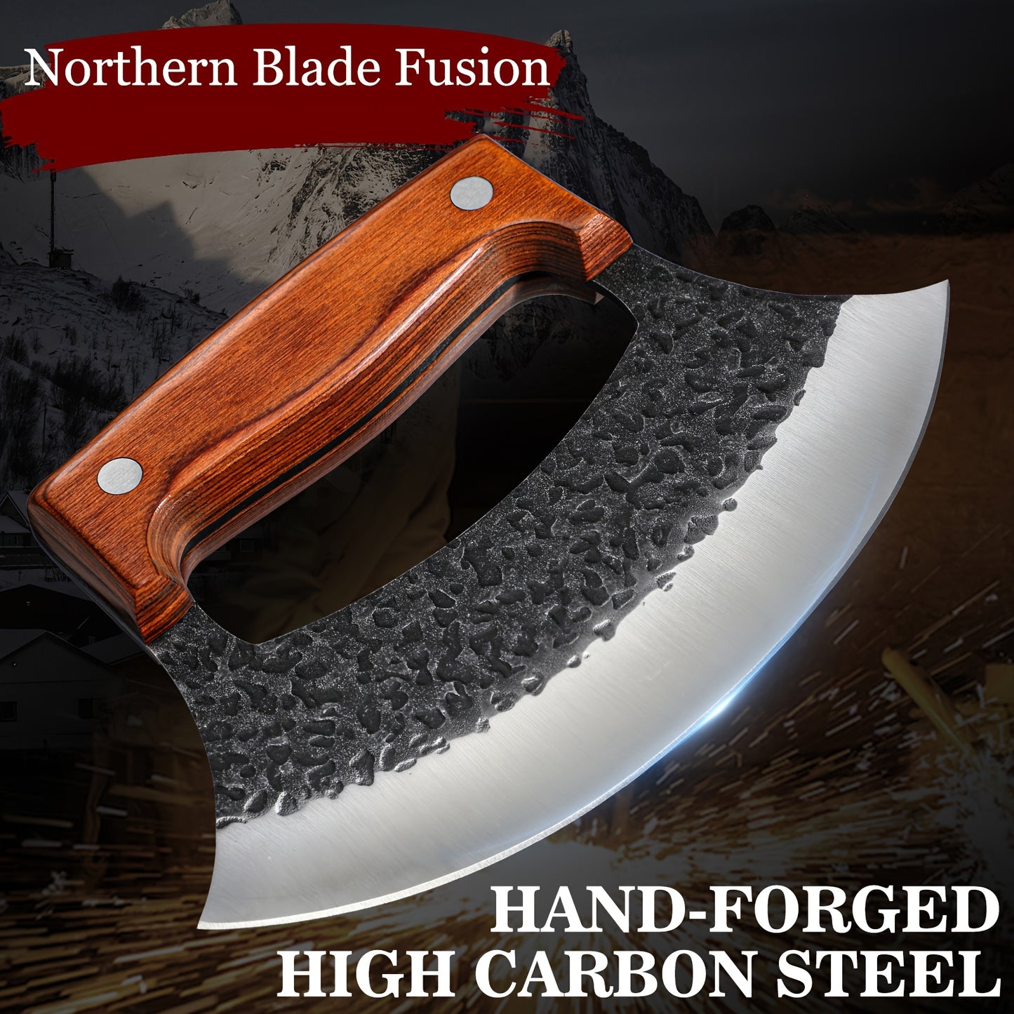 Hand Forged Ulu Knife Mezzaluna Rocker High Carbon Steel