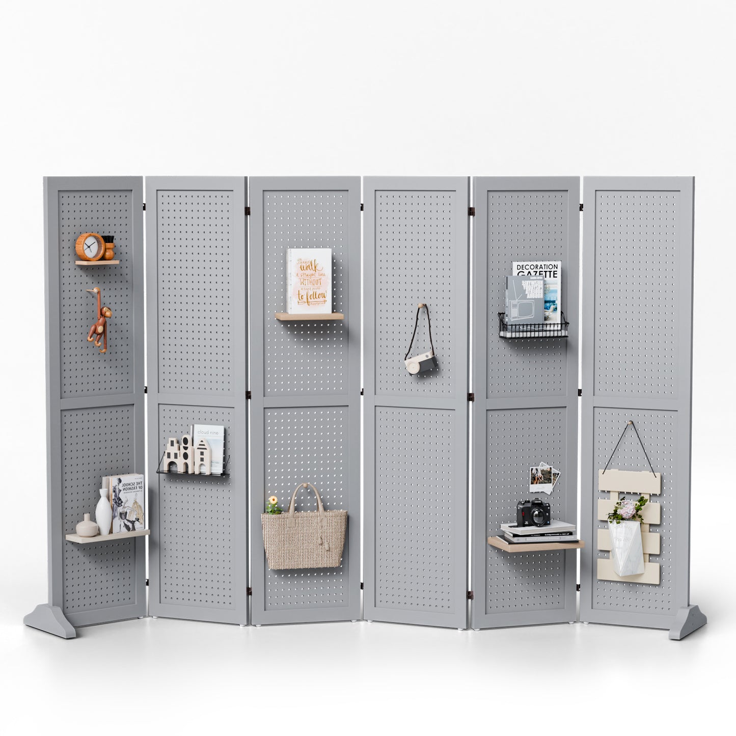 5 Ft Wood Freestanding Pegboard Room Divider Organizer