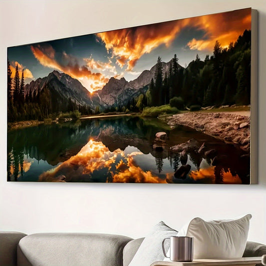 Large 5D Diamond Painting Kit Lake Sunset Forest Scene Art