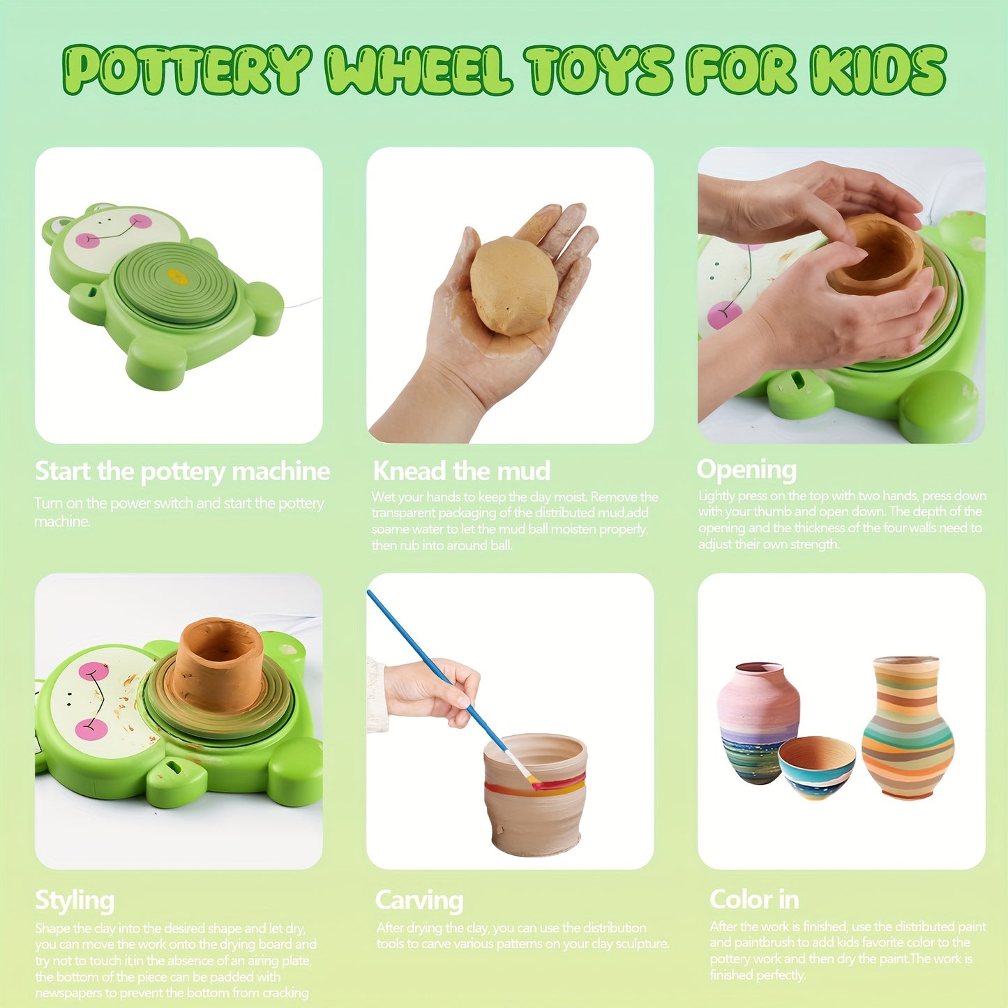 Frog Theme Pottery Wheel Kit For Kids Beginners Arts