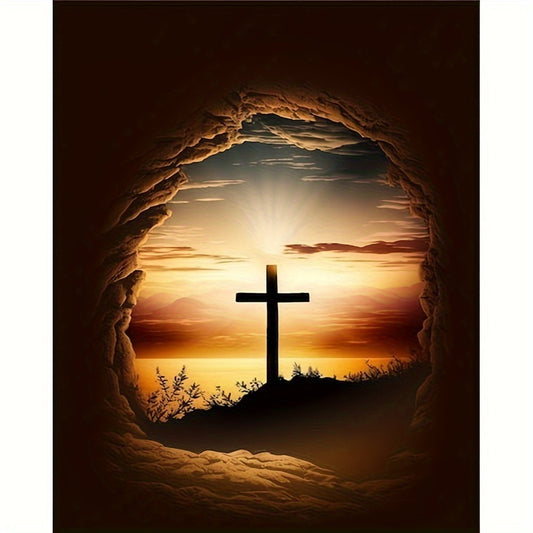 5D DIY Diamond Painting Kit: Religious Cross Sunset Scene