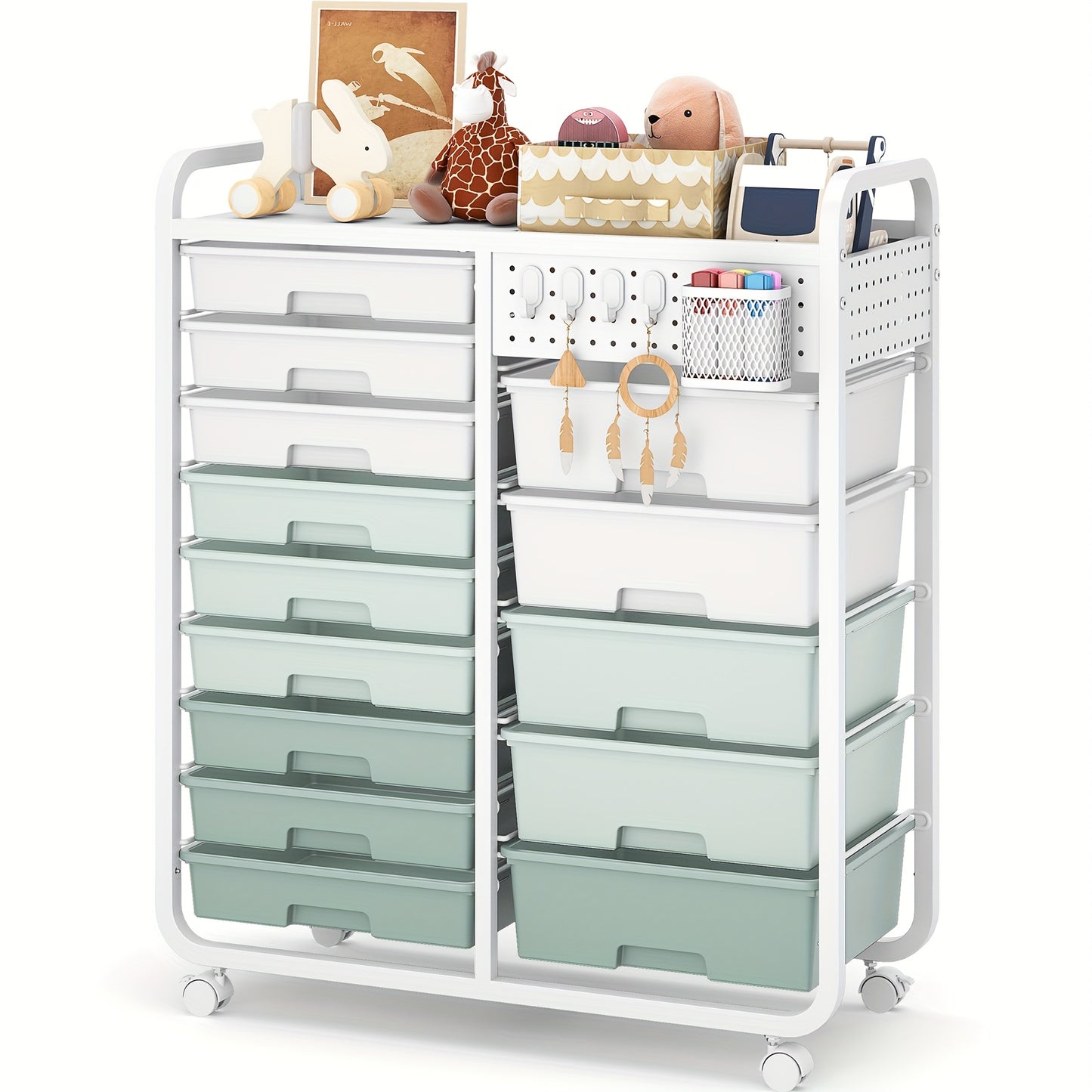 TOOLF Durable 14-Drawer Rolling Metal Storage Cart