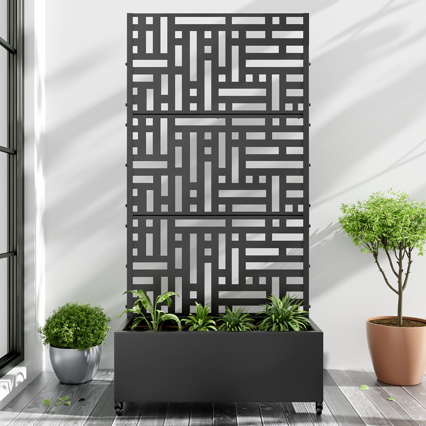 Wrought Iron Black Arch Planter Box With Climbing Rack