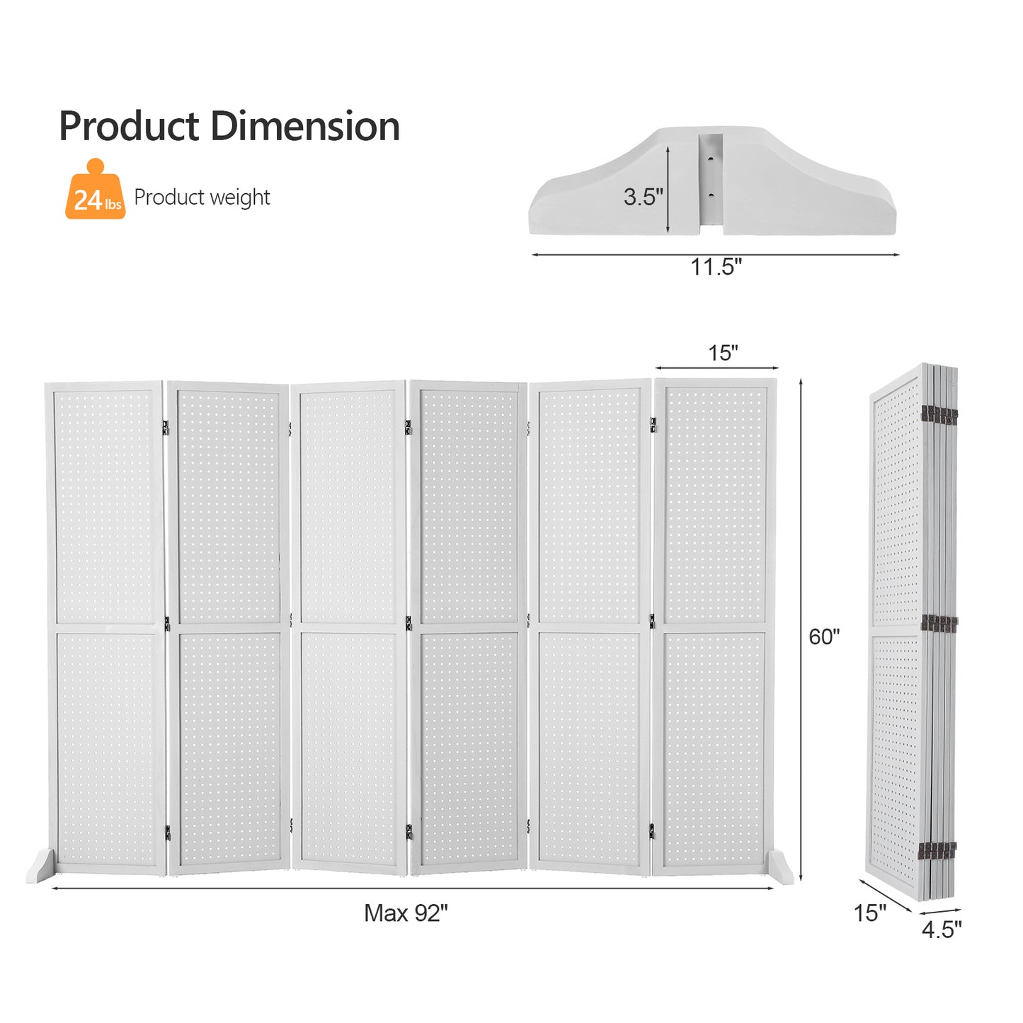 5 Ft Wood Freestanding Pegboard Room Divider Organizer