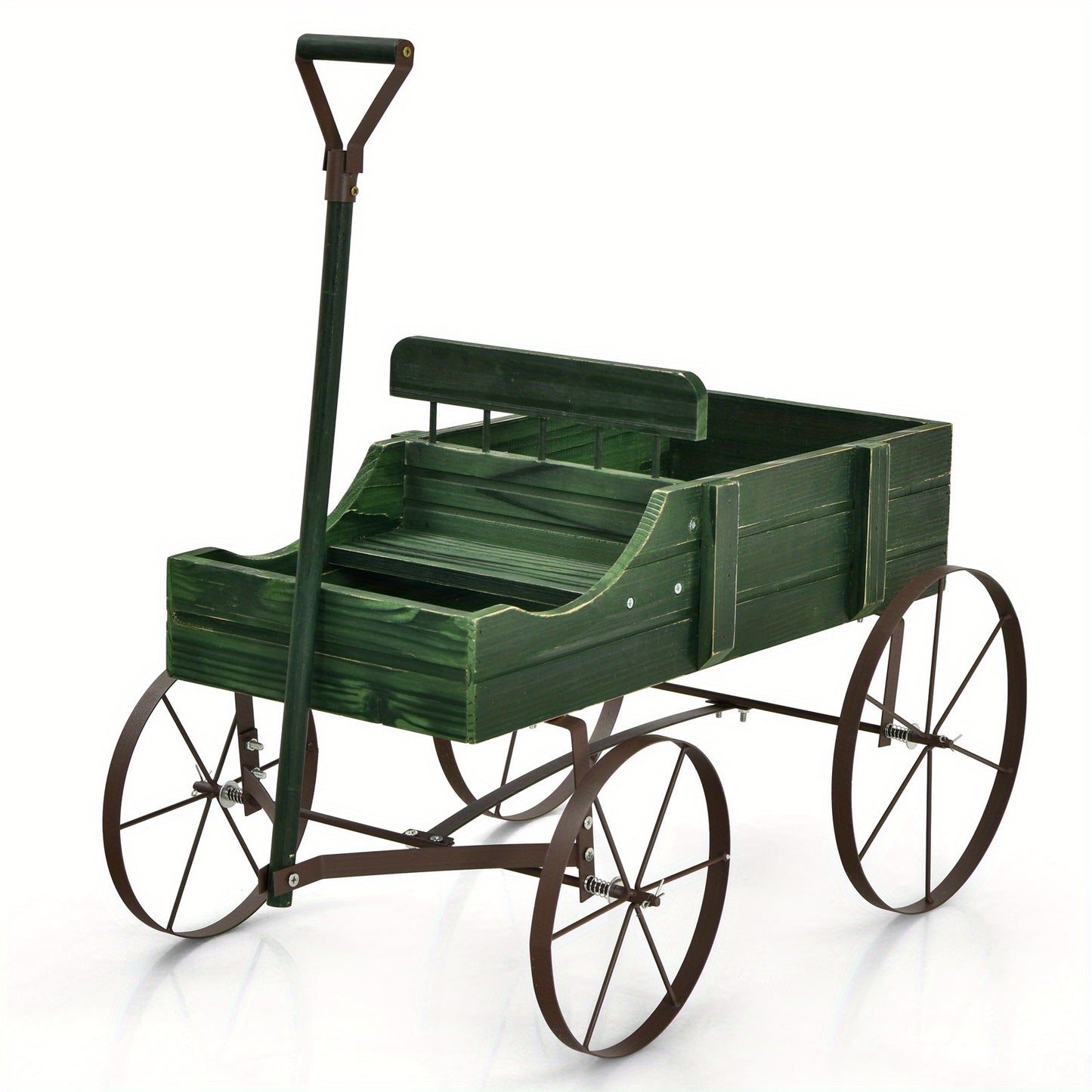 Spacious Rustic Fir Wood Garden Wagon Planter With Wheels