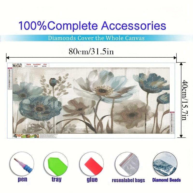 Halloween Diamond Painting Kit Blue Flowers and Leaves Decor