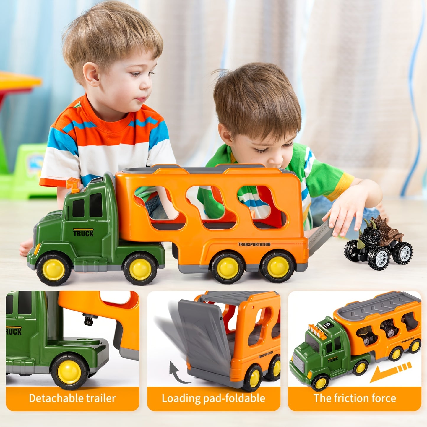 Dinosaur Truck Toy Set With Dino Figures And Monster Cars