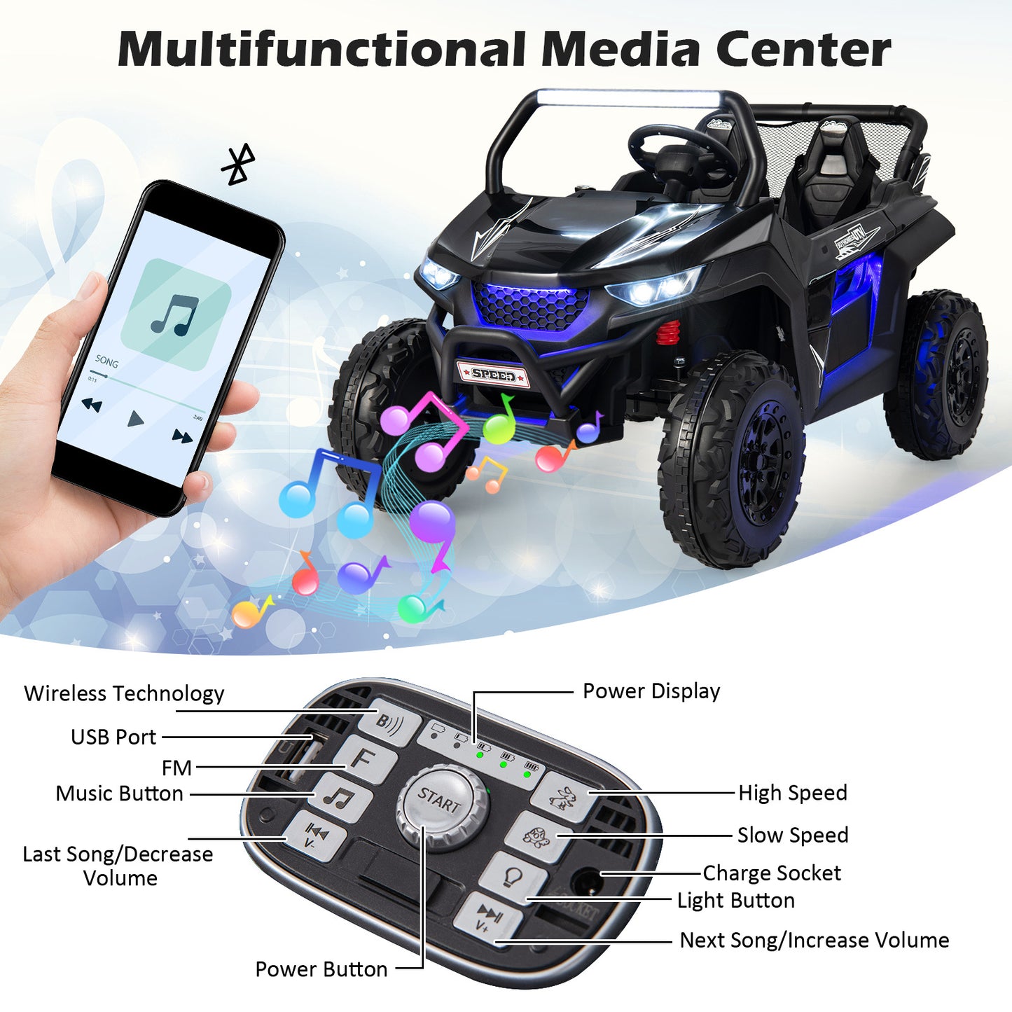 COSTWAY 12V Kids Electric UTV Ride On With Remote And Lights