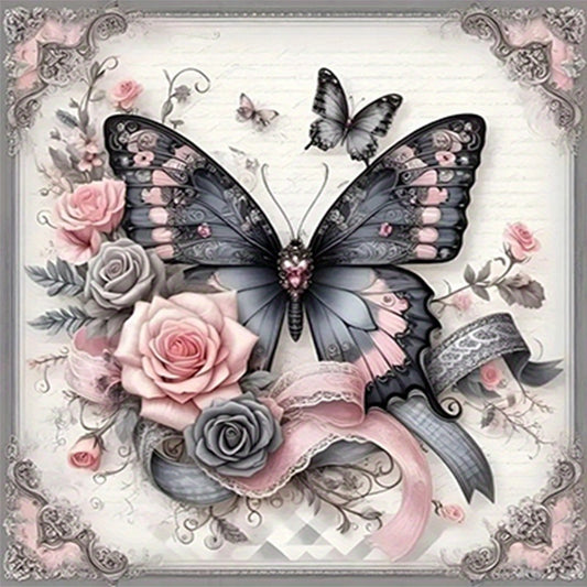 Elegant Gothic Victorian Butterfly Roses 5D Diamond Art Kit