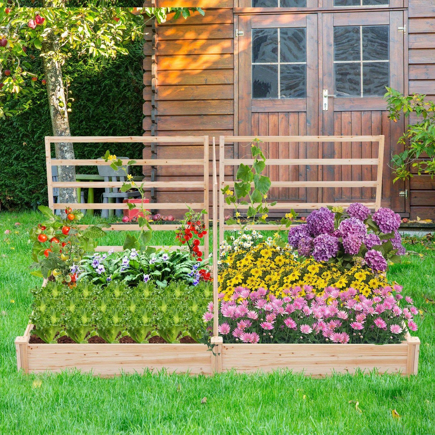 Costway Garden Bed With Two Planter Boxes And Trellis