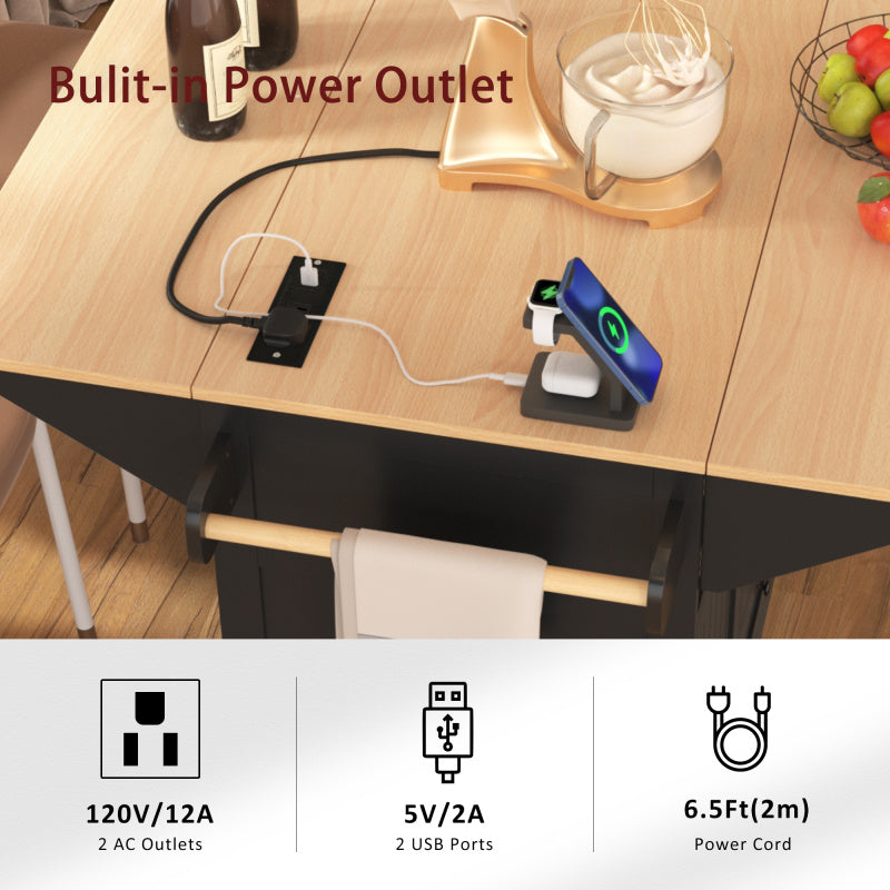 Mobile Kitchen Island With Power Outlet And Drop Leaf