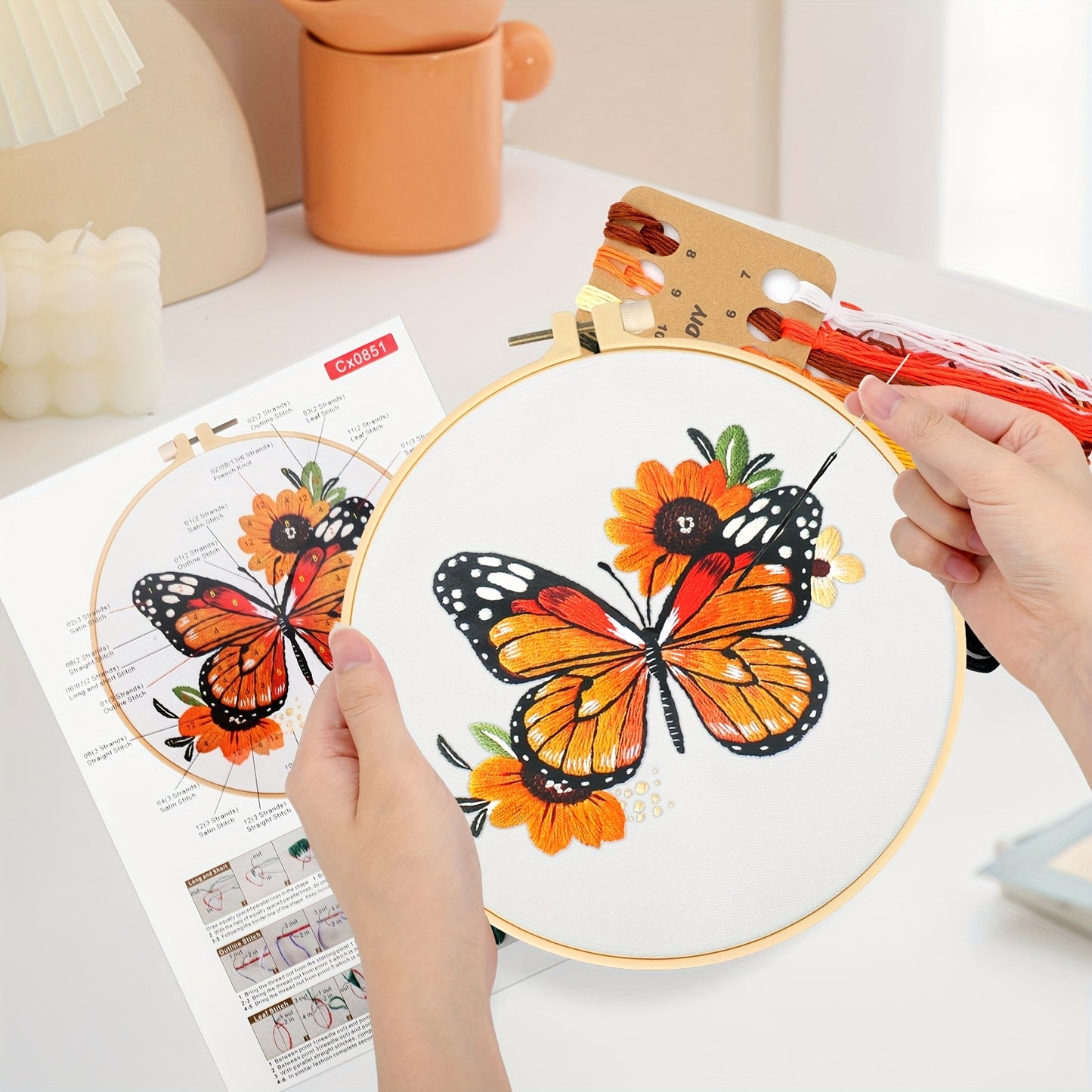 3 Piece Butterfly Embroidery Kit For Beginners With Thread
