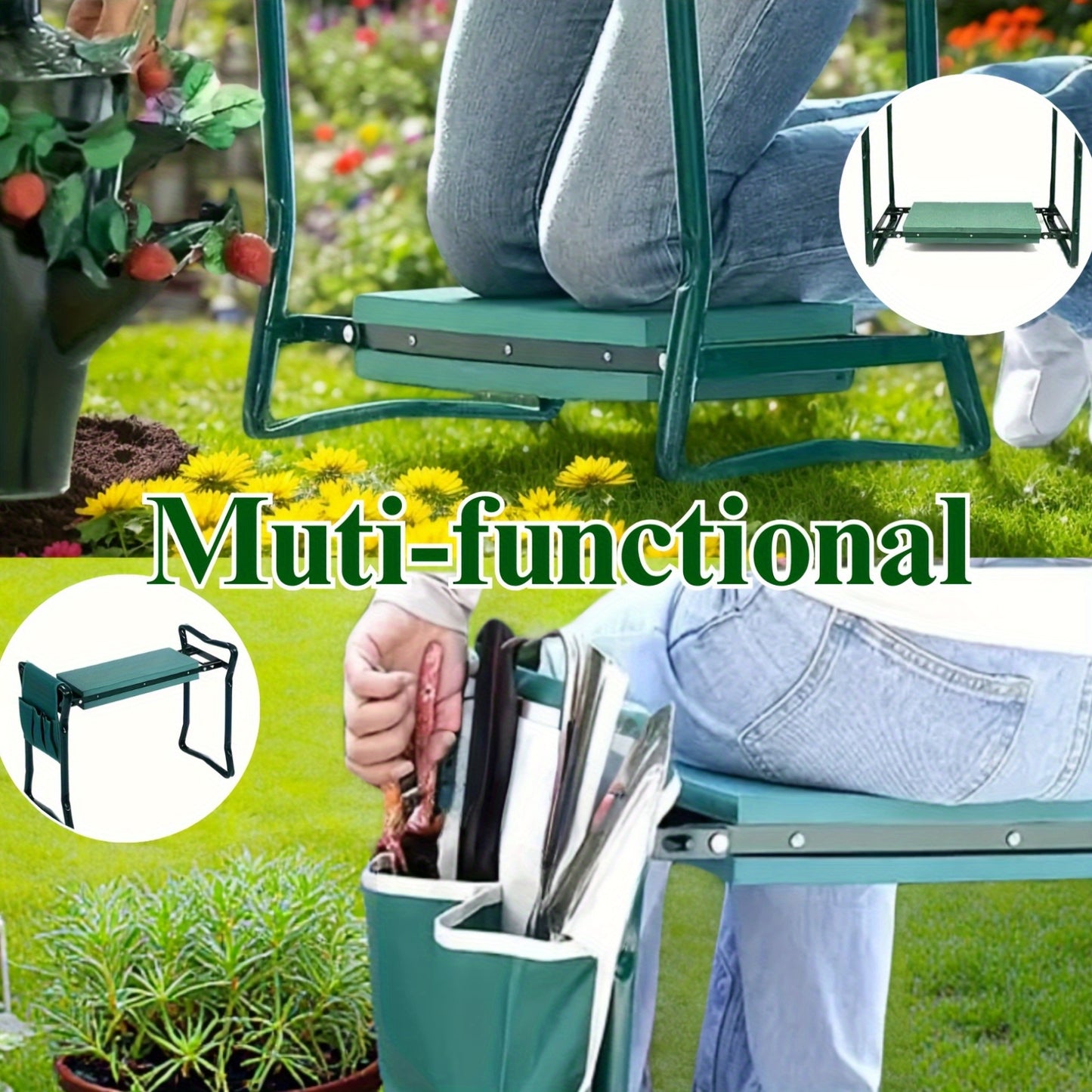 Foldable Garden Kneeling Chair With Tool Bags And Storage