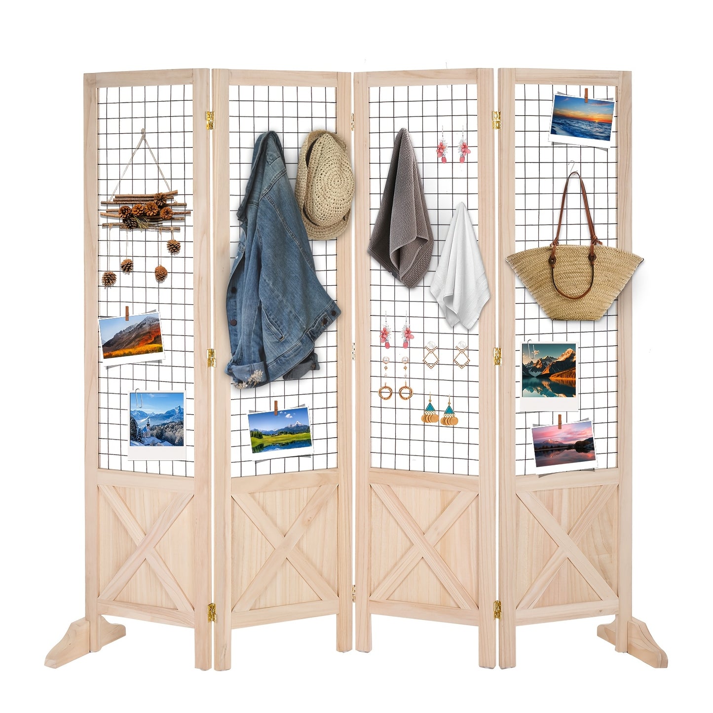 Matladin White 4-Panel Folding Gridwall Room Divider