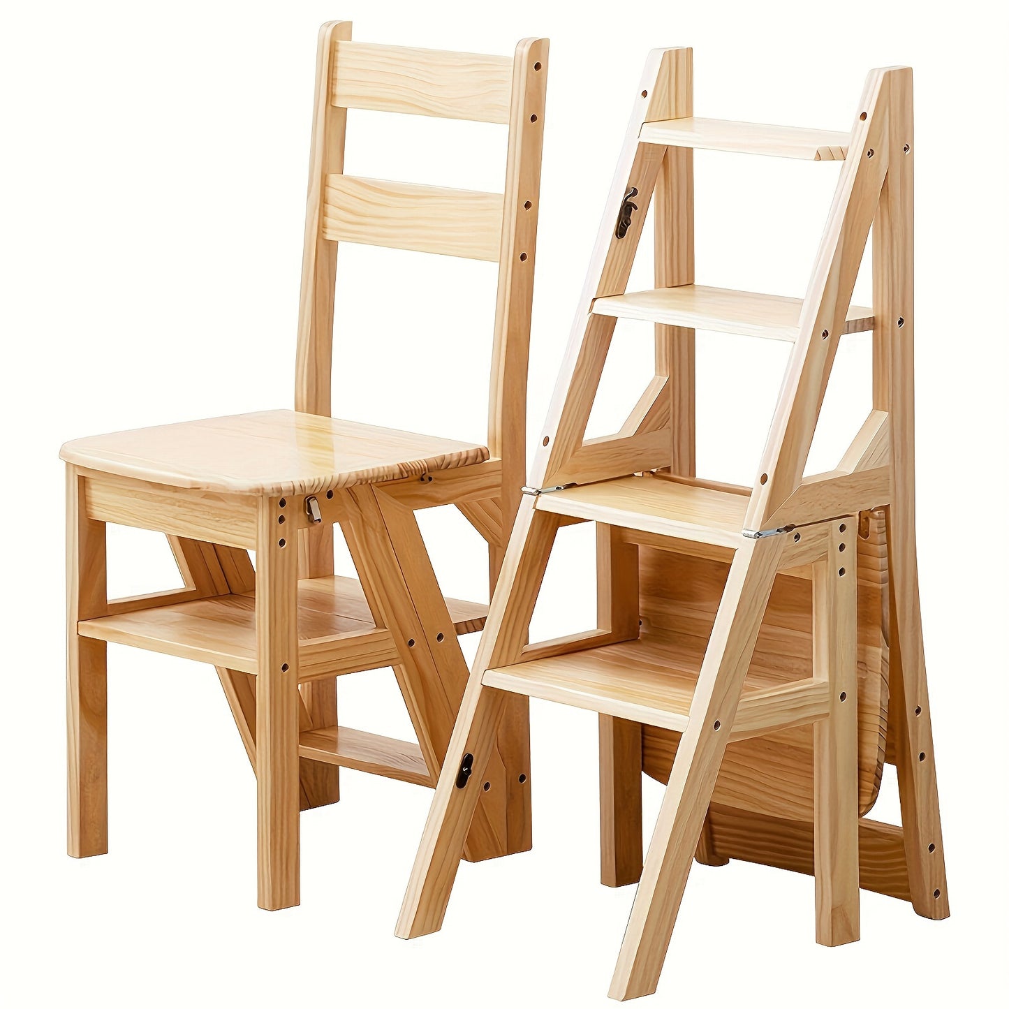 Four In One Solid Wood Ladder Stool For Kitchen And Bath