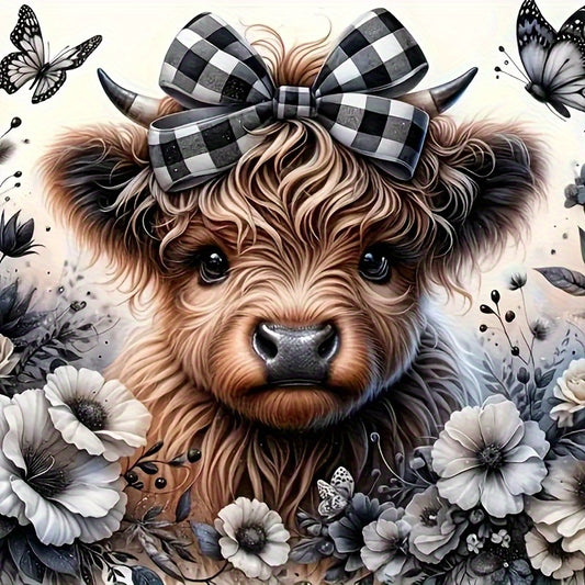Highland Cow Diamond Painting Kit 4Pc Round Gems Wall Art