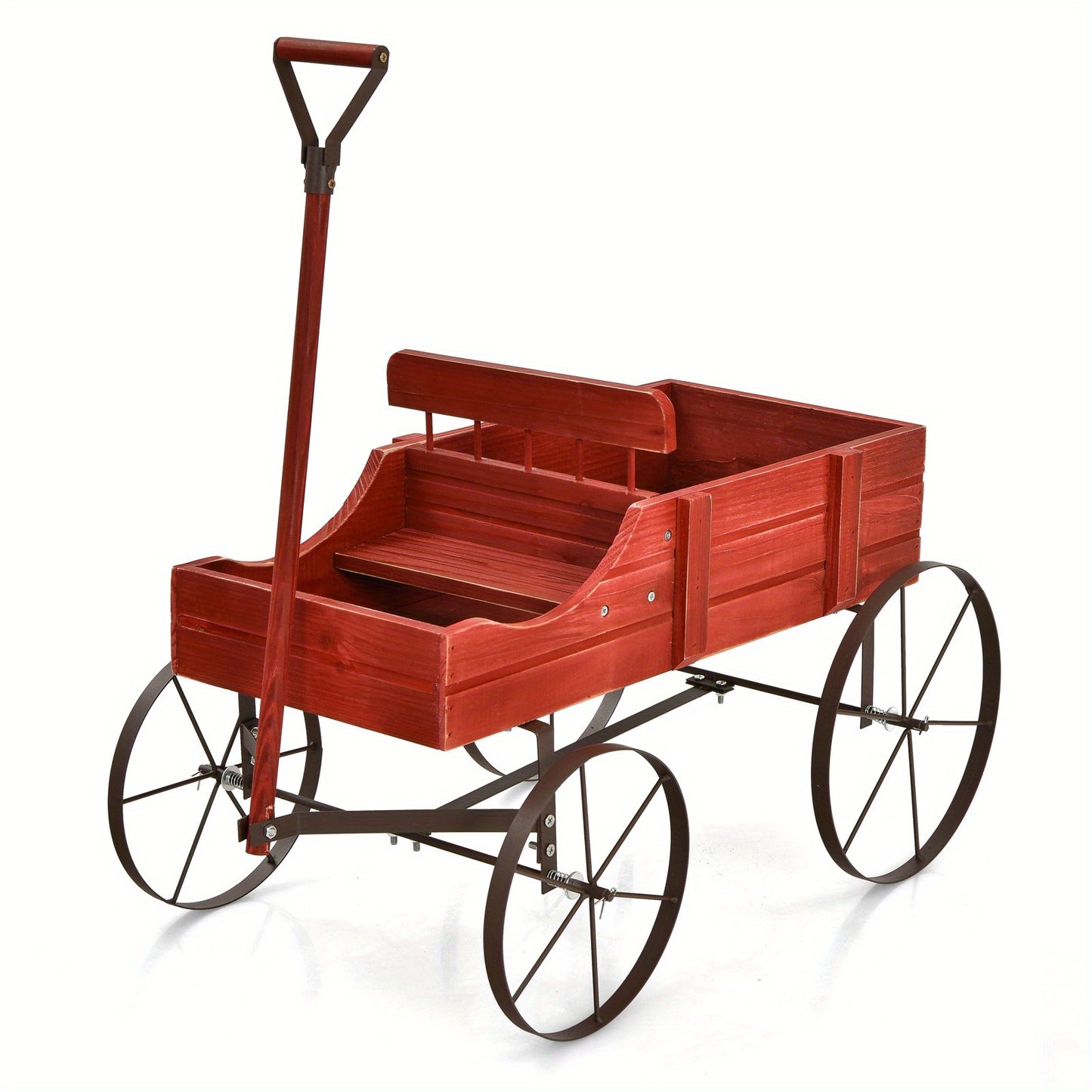 Spacious Rustic Fir Wood Garden Wagon Planter With Wheels