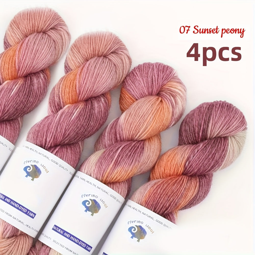 Hand Dyed Yarn Set Four Skeins For Knitting Scarves Hats