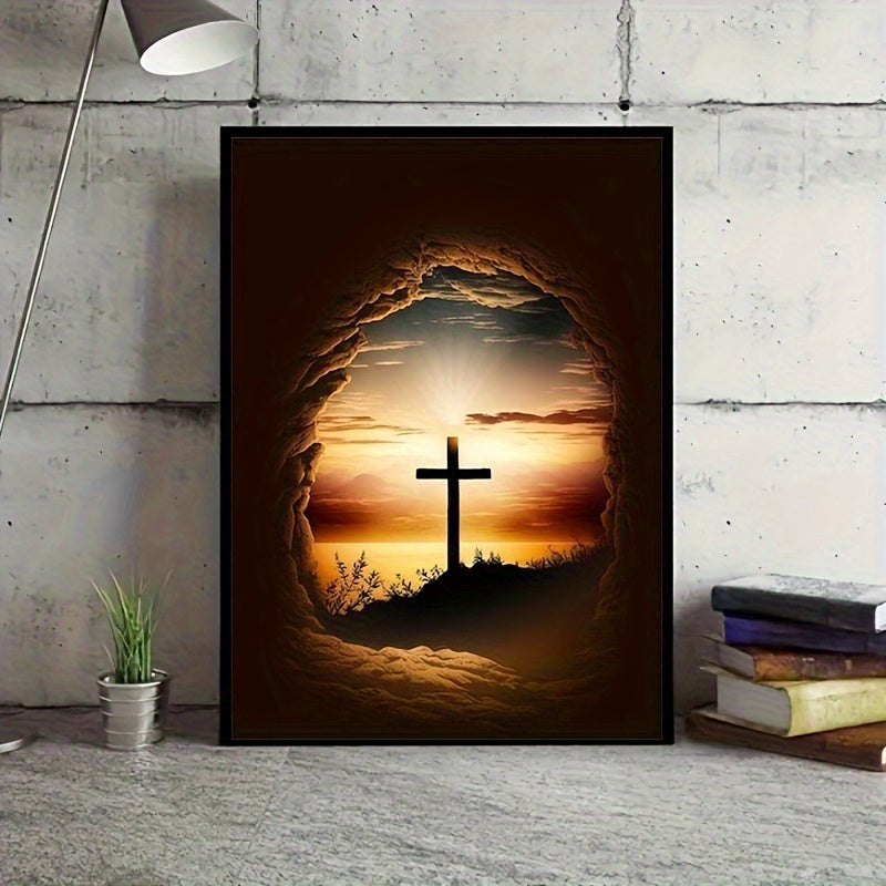 5D DIY Diamond Painting Kit: Religious Cross Sunset Scene