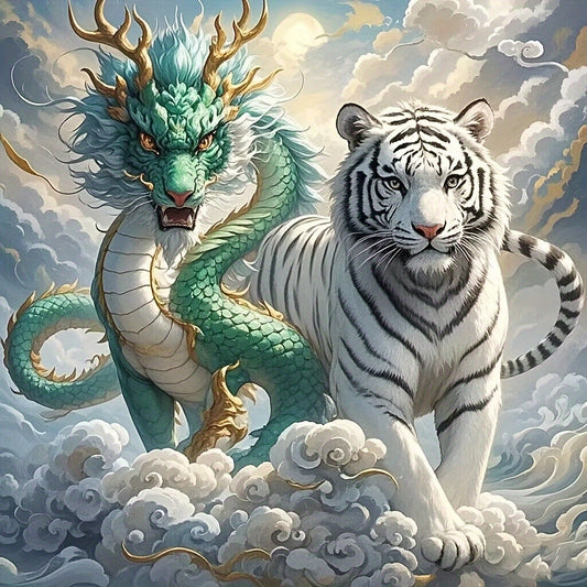 5D Dragon Tiger Diamond Painting Kit - Mythical Creature Art