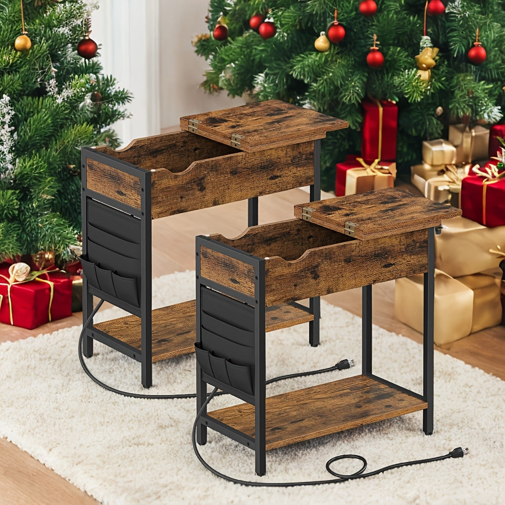 VASAGLE End Table With Storage And Charging Station For Living Room And Bedroom, Compact Side Table With Drawer