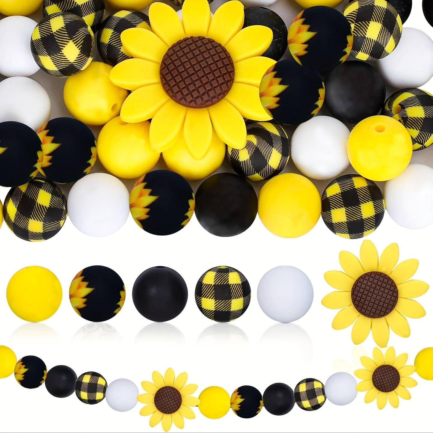 Yellow Sunflower Silicone Bead Set 82pcs For DIY Jewelry