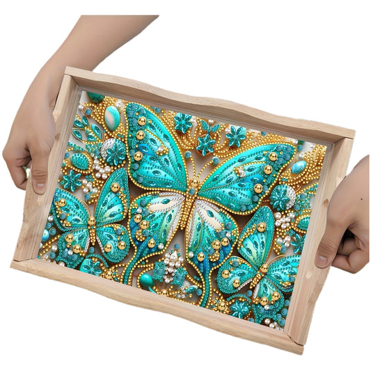 Wood Frame Diamond Painting Kit Royal Blue Butterfly