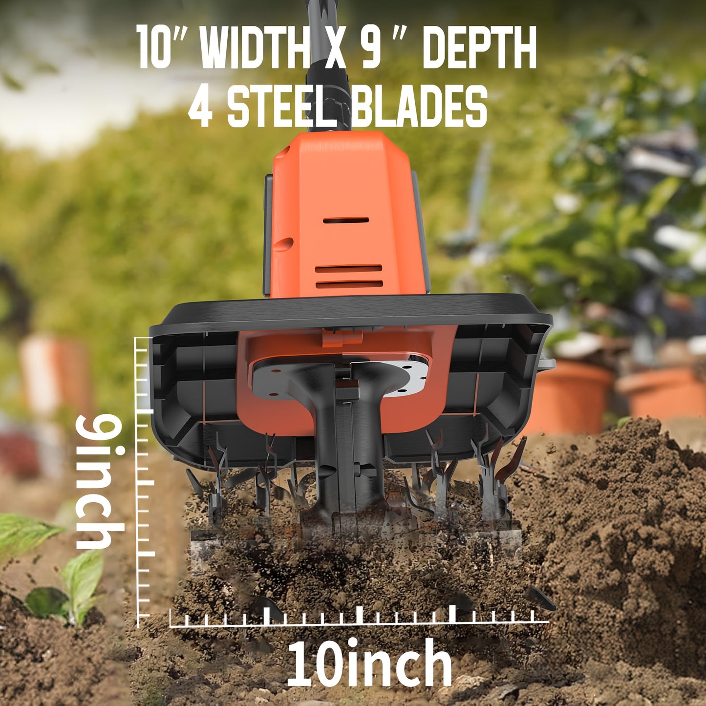 20V Cordless Tiller Cultivator With 9 Inch 4 Steel Tines