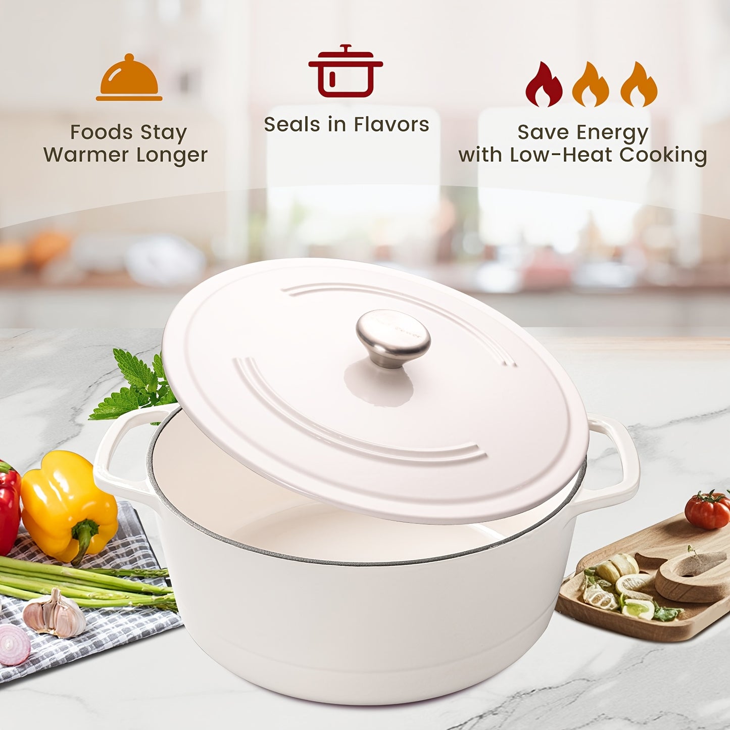 Six Qt Enameled Cast Iron Dutch Oven With Lid Dual Handles