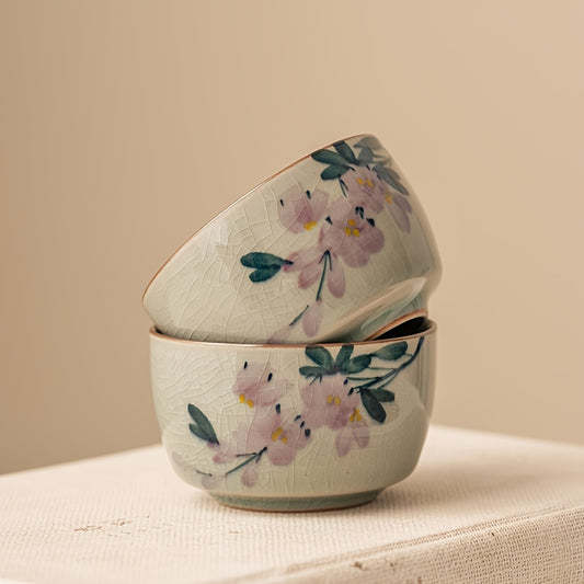Pure Hand Painted Ice Flake Magnolia Flower Tea Cup Ceramic