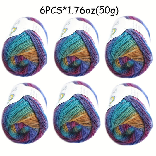 Six Pcs 100 Wool Yarn Gradient Green Pink Soft For Shawls