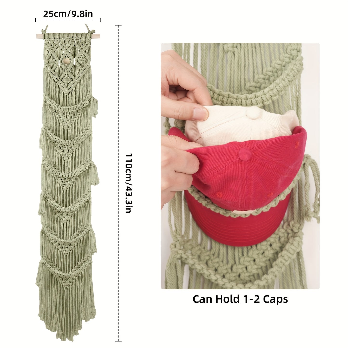 Wooden Wall Mount Hat Rack With Macrame Tassels Foldable