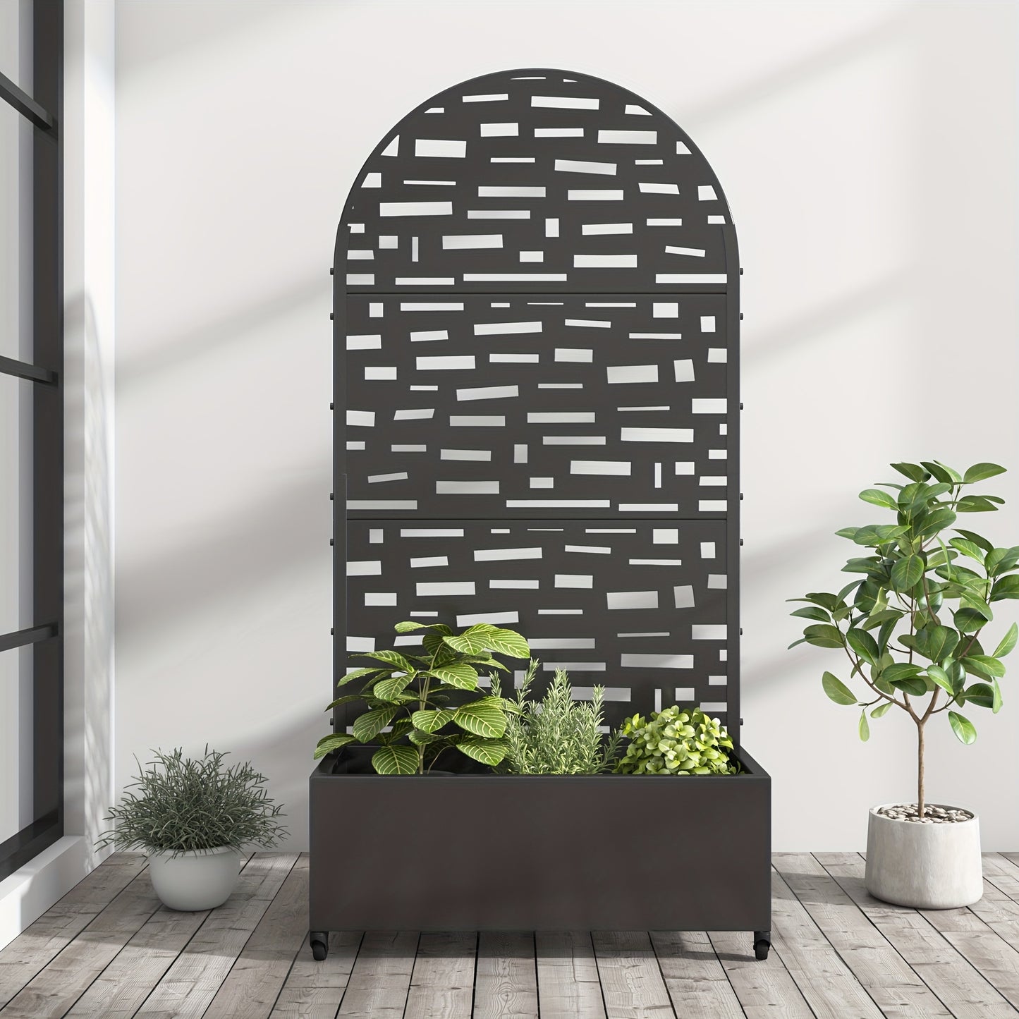 Wrought Iron Black Arch Planter Box With Climbing Rack