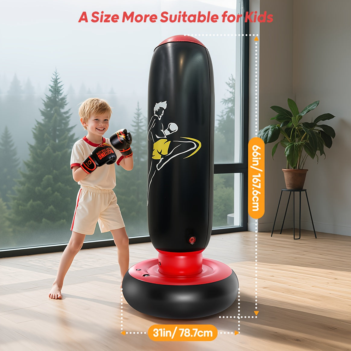 QPAU 66 Inch Inflatable Kids Punching Bag With Gloves