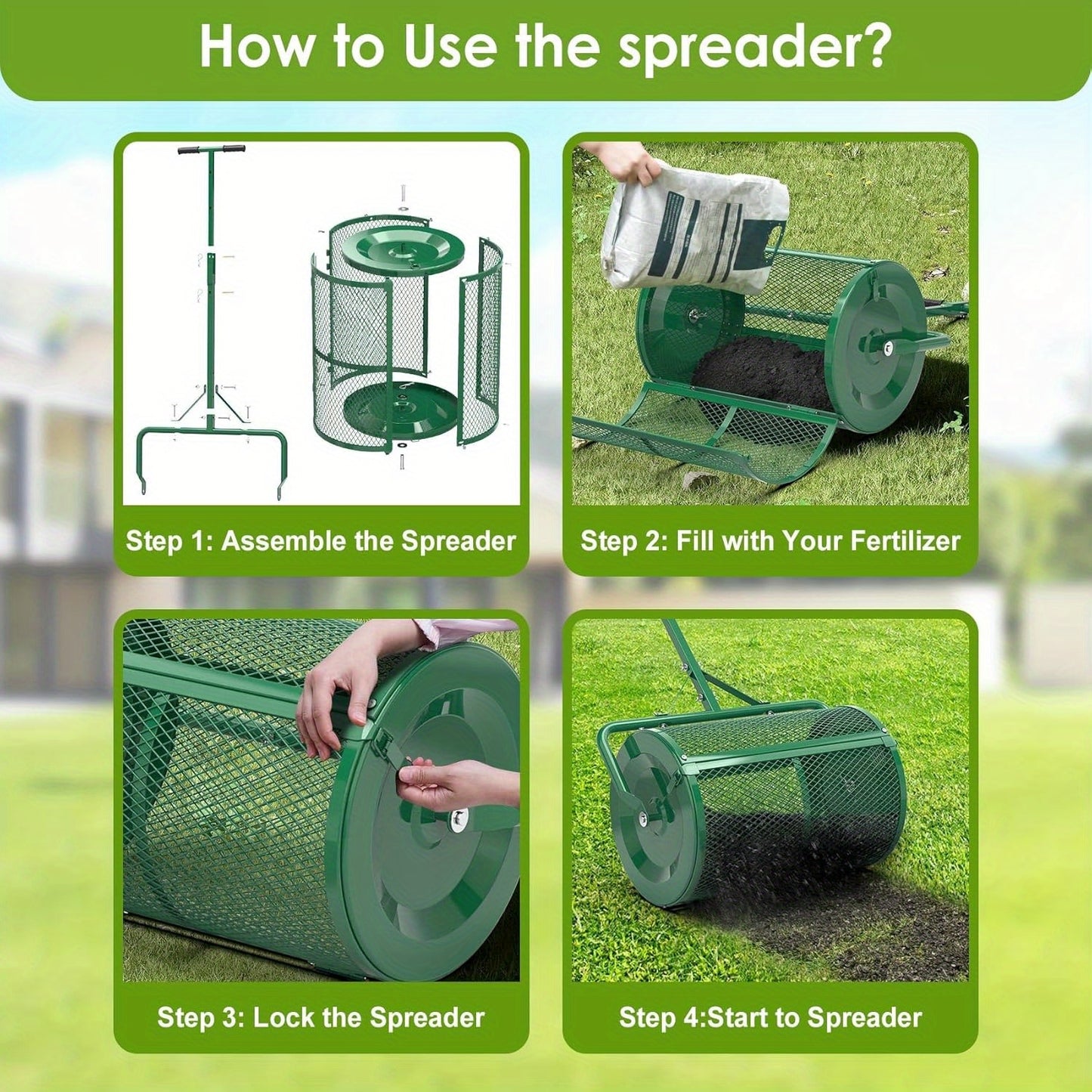 Seeutek 24 Inch Upgraded Compost Spreader with 3 Heights