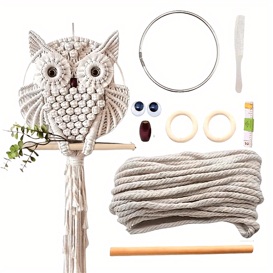 Bohemian Lace Owl Wall Ornament Set White Nylon Handwoven
