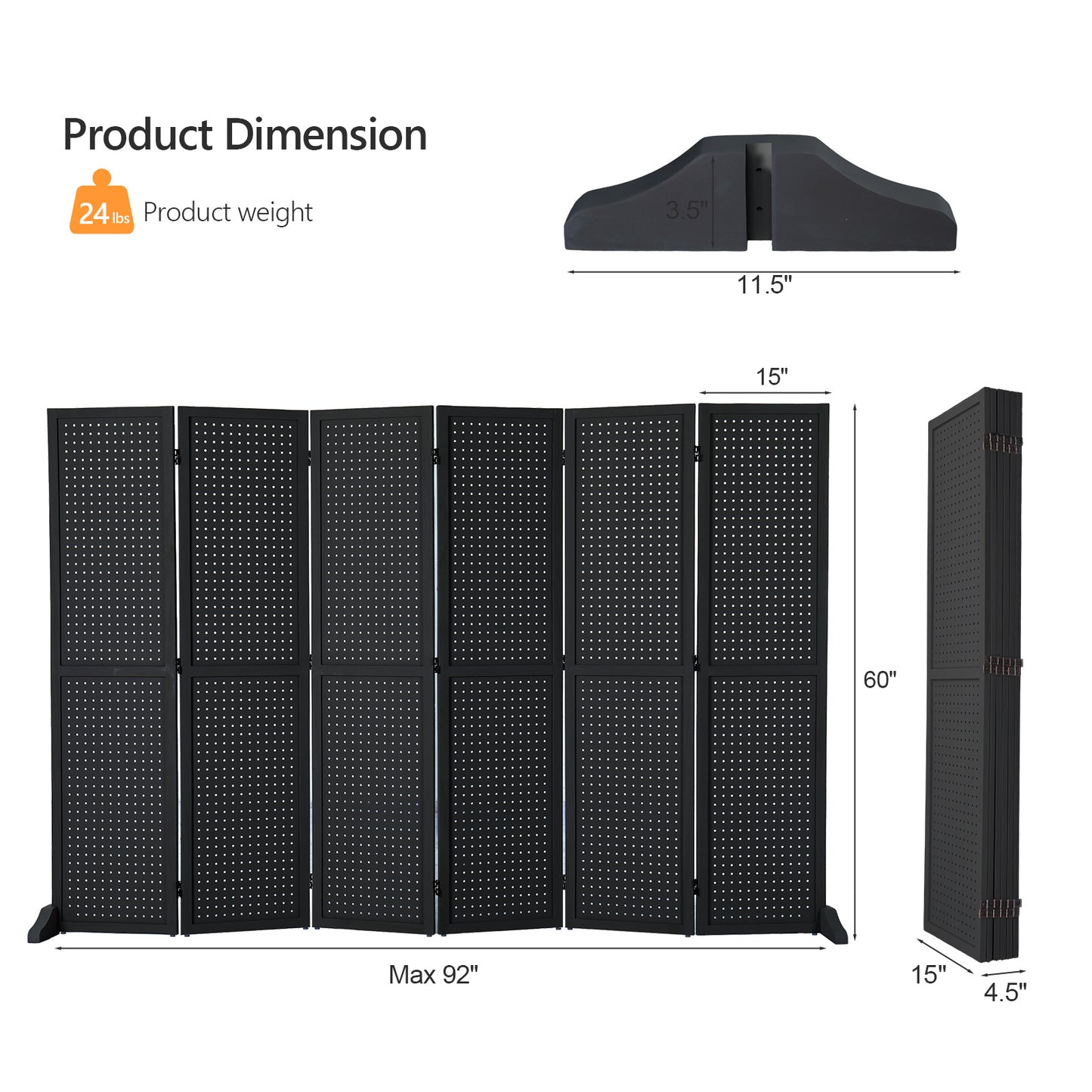 5 Ft Wood Freestanding Pegboard Room Divider Organizer