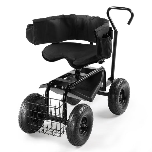 Telescopic Black Iron Garden Cart with Seat Cushion